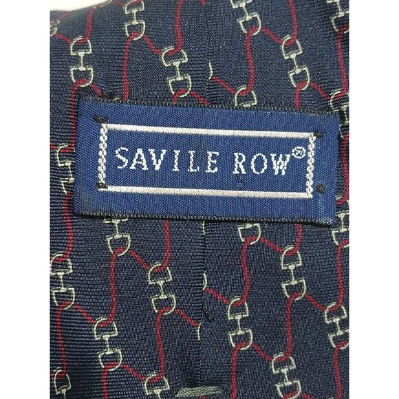 Savile Row 100% Imported Silk Navy Blue Print Tie - Picture 5 of 6